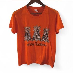 Women’s Christmas Tree Orange Graphic T-Shirt Size Medium